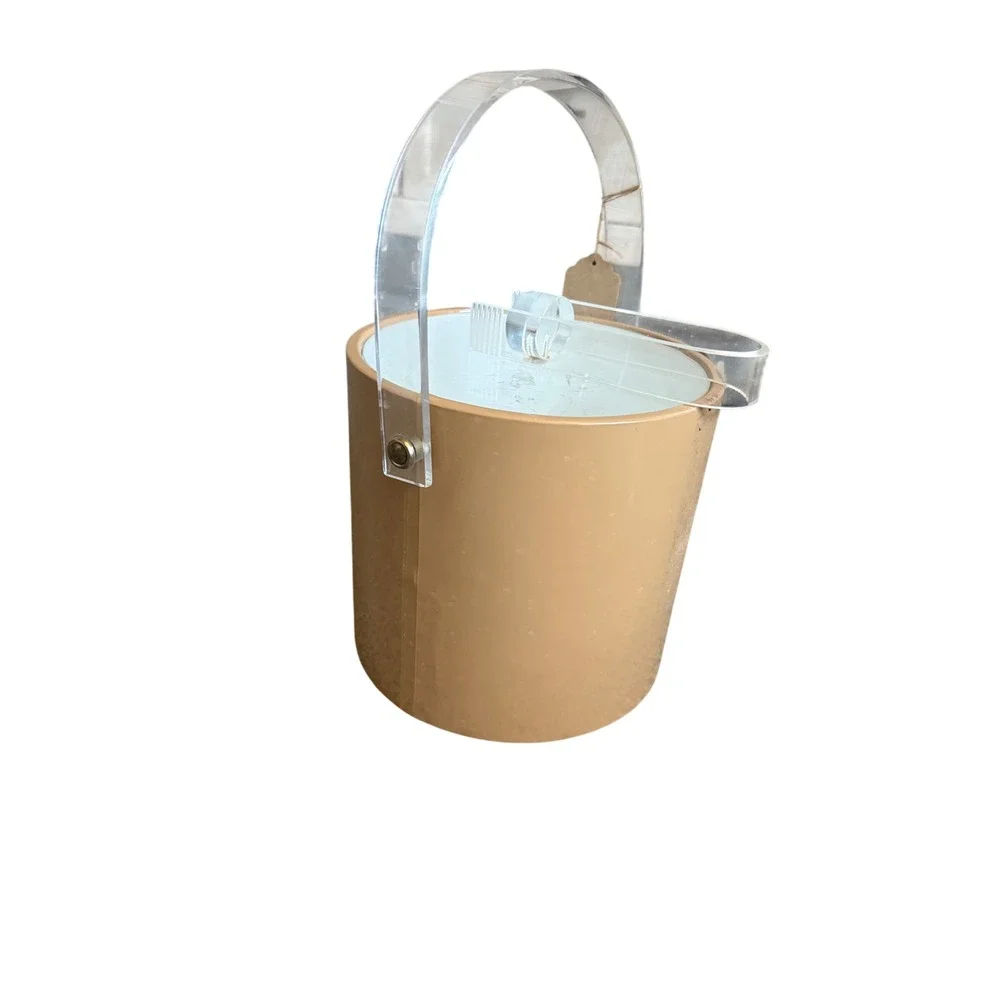 Vintage Sigma the Tastesetter Ice Bucket Tan Vinyl with Acrylic Handle & Tongs